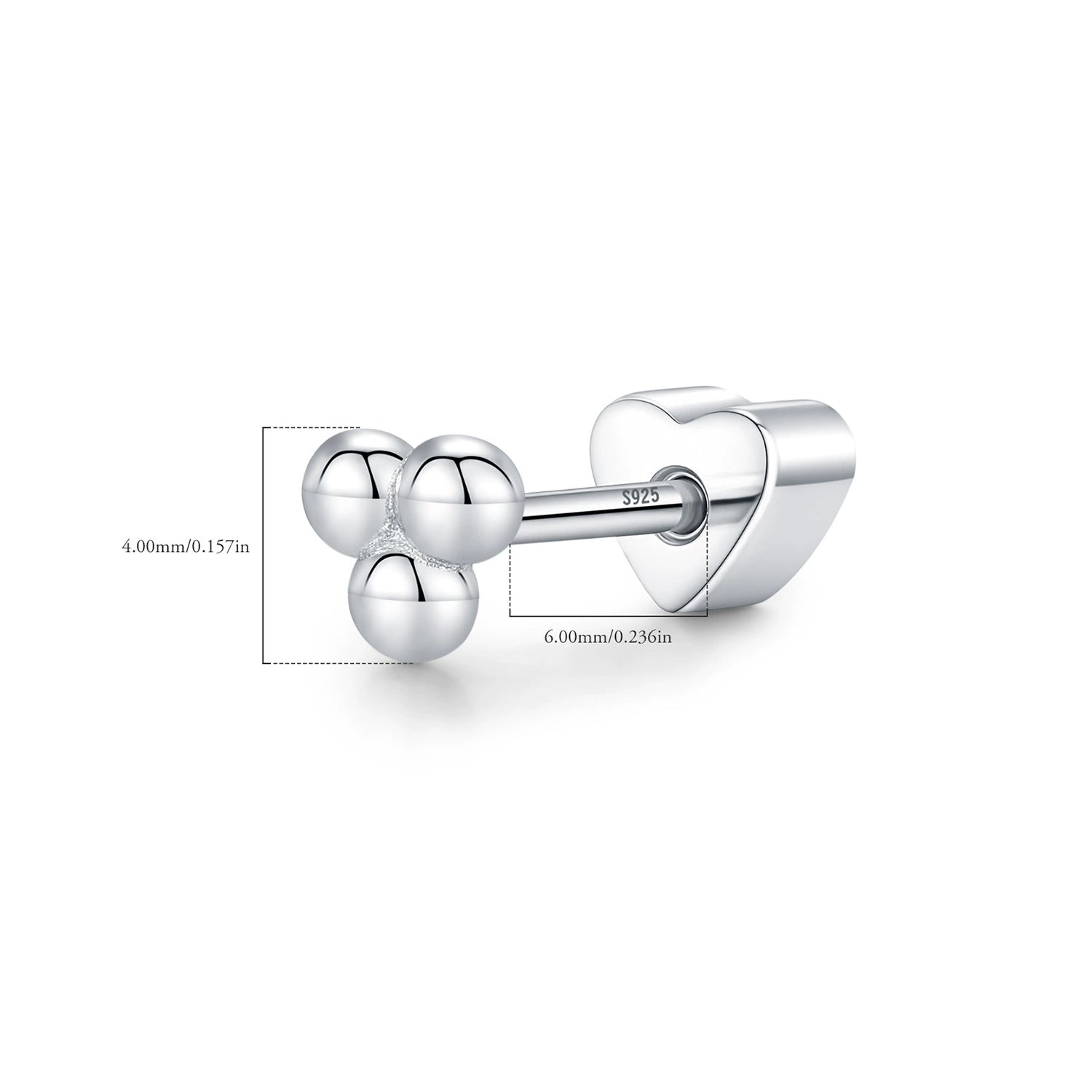 925 Sterling Silver Three Bead Cluster Flat Back Cartilage Stud 40600024