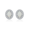 925 Sterling Silver Oval Halo Synthetic Opal Stud Earrings 40700046