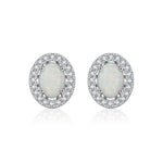 925 Sterling Silver Oval Halo Synthetic Opal Stud Earrings 40700046