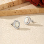 925 Sterling Silver Oval Halo Synthetic Opal Stud Earrings 40700046