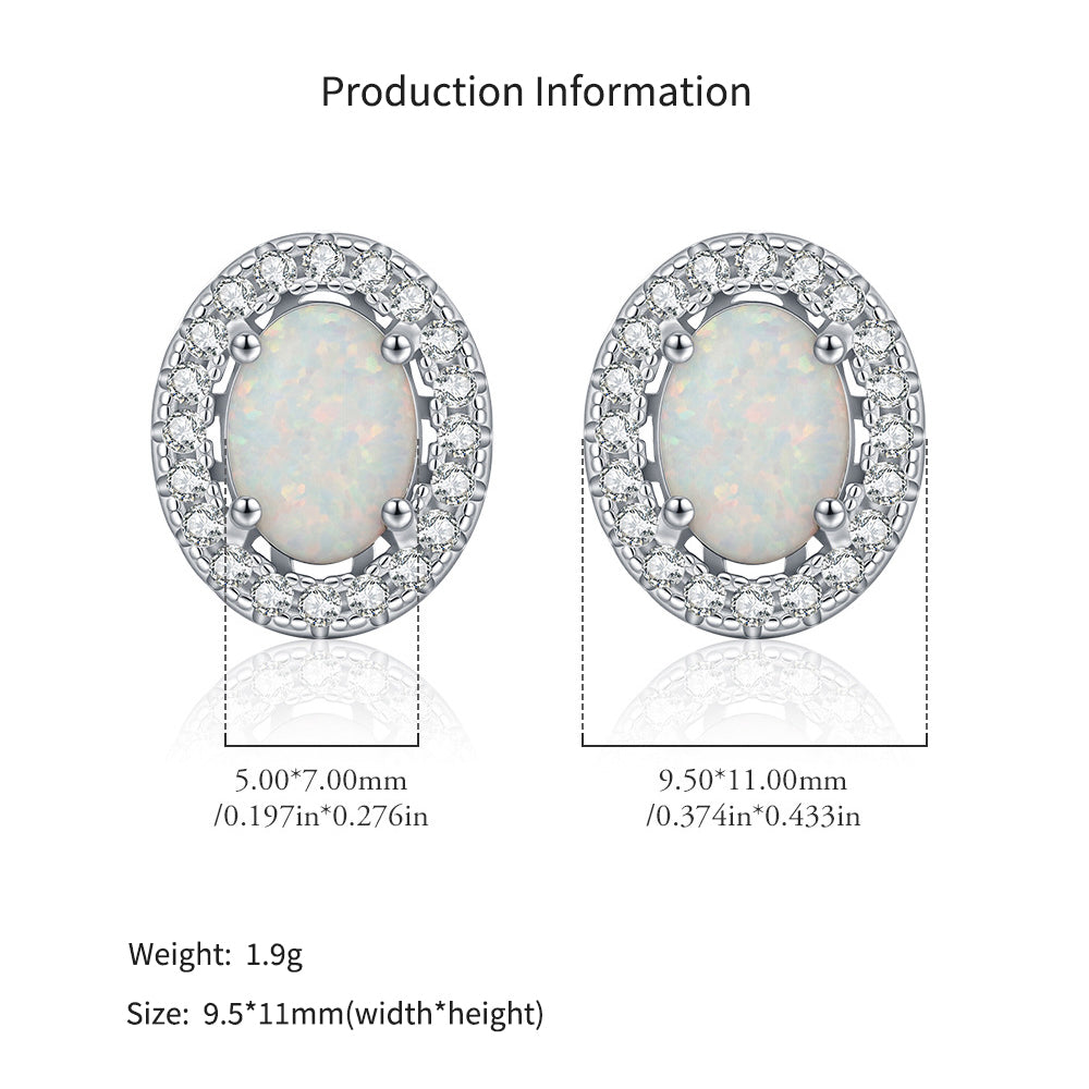 925 Sterling Silver Oval Halo Synthetic Opal Stud Earrings 40700046