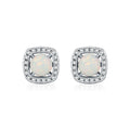 925 Sterling Silver Square Halo Synthetic Opal Stud Earrings 40700047