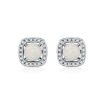 925 Sterling Silver Square Halo Synthetic Opal Stud Earrings 40700047