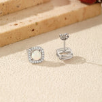 925 Sterling Silver Square Halo Synthetic Opal Stud Earrings 40700047