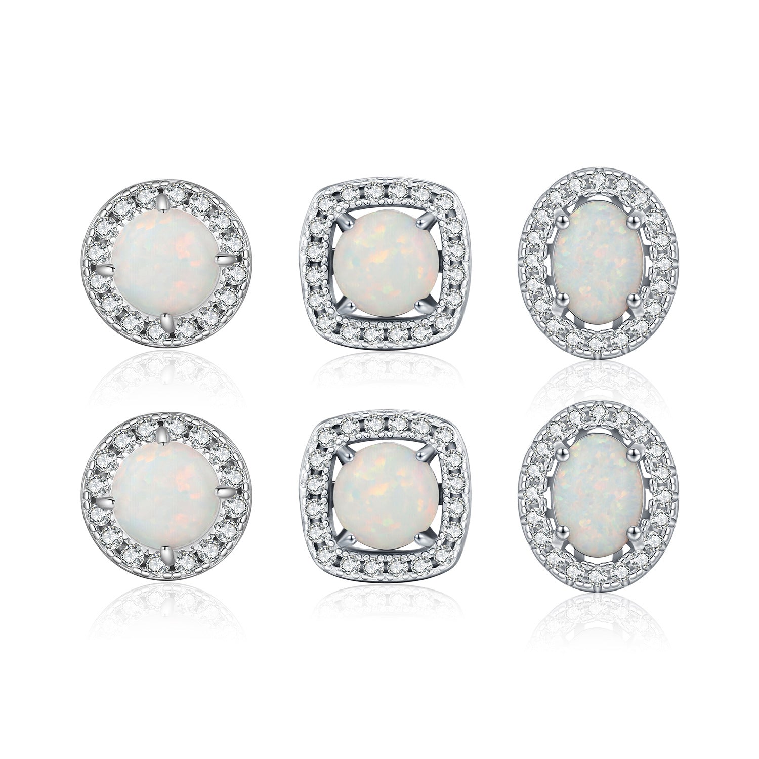 925 Sterling Silver Halo Lab Created Opal Stud Earrings 40700048