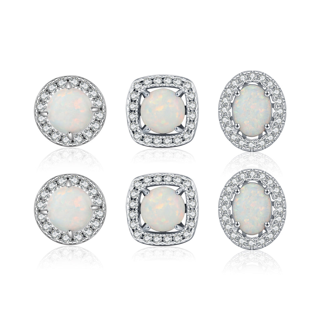925 Sterling Silver Halo Lab Created Opal Stud Earrings 40700048