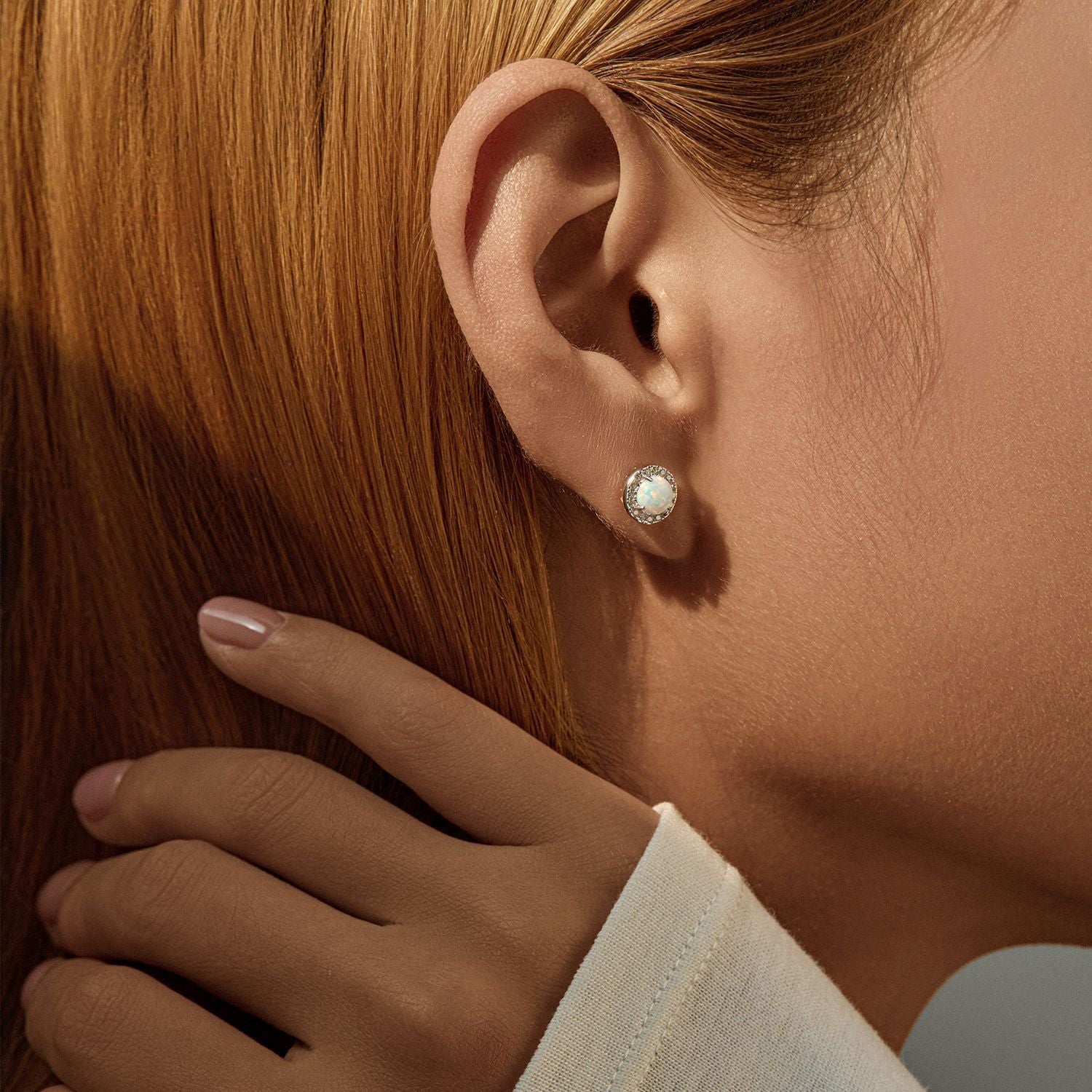 925 Sterling Silver Halo Lab Created Opal Stud Earrings 40700048