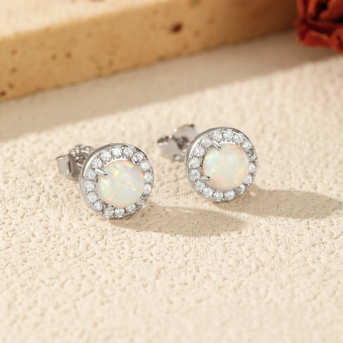 925 Sterling Silver Halo Lab Created Opal Stud Earrings 40700048