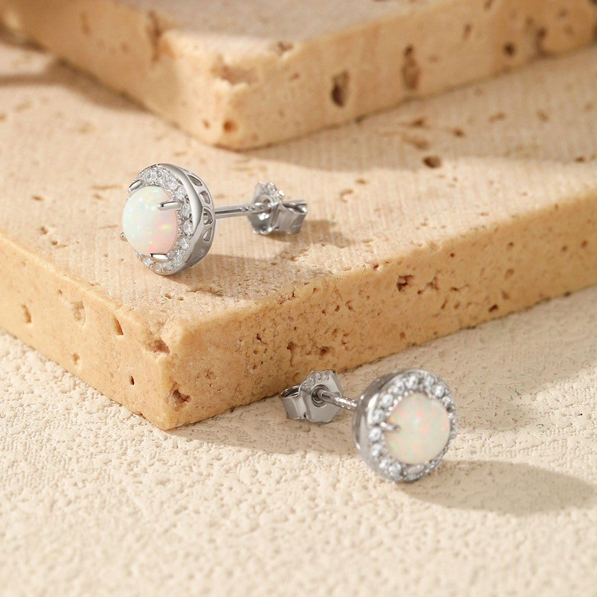 925 Sterling Silver Halo Lab Created Opal Stud Earrings 40700048