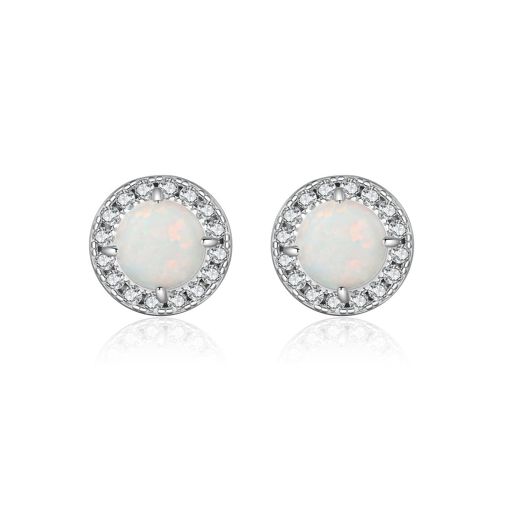 925 Sterling Silver Halo Lab Created Opal Stud Earrings 40700048