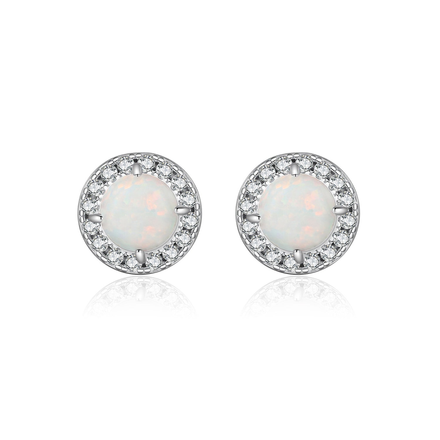 925 Sterling Silver Halo Lab Created Opal Stud Earrings 40700048