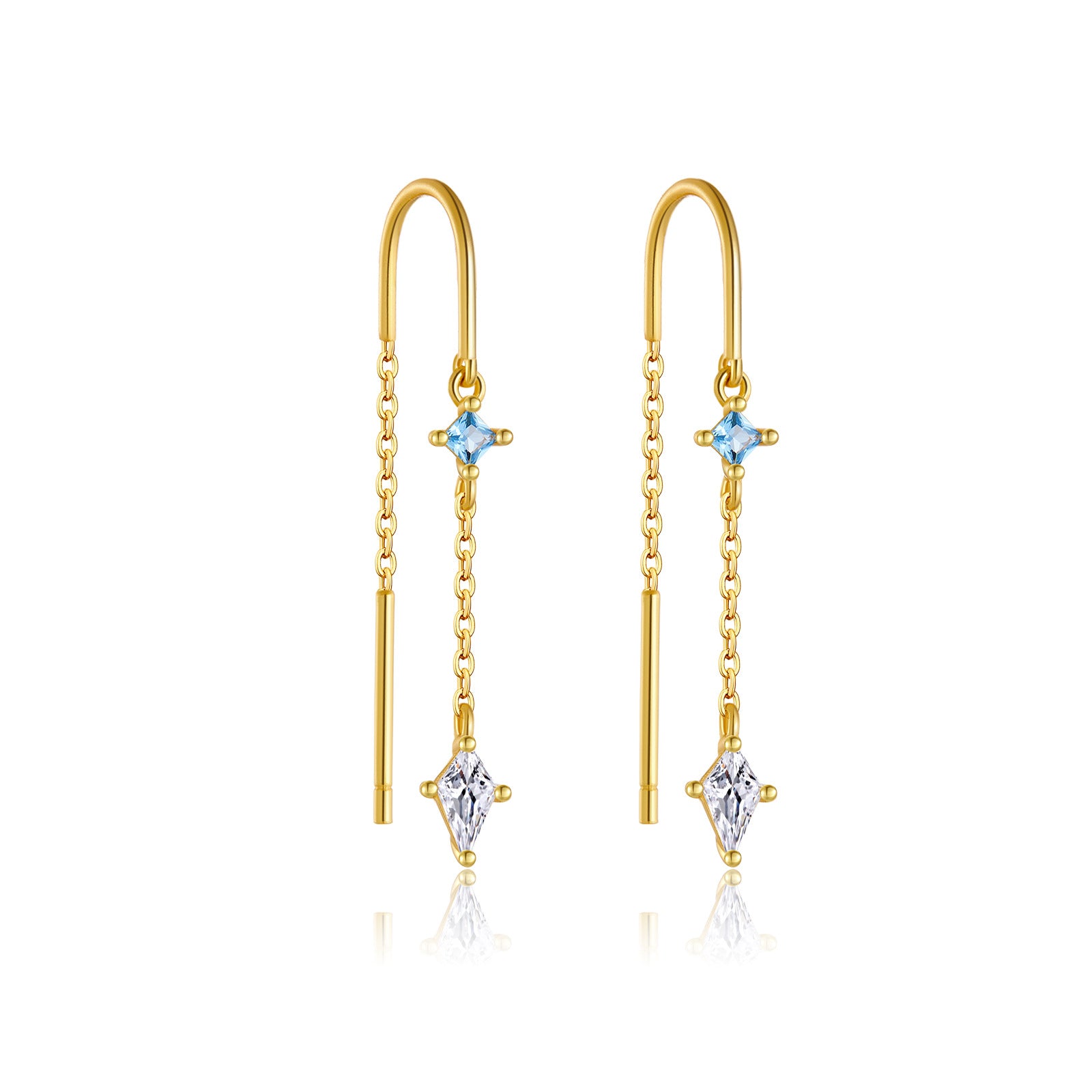 925 Sterling Silver Geometric Kite CZ Tassel Threader Earrings 50500010