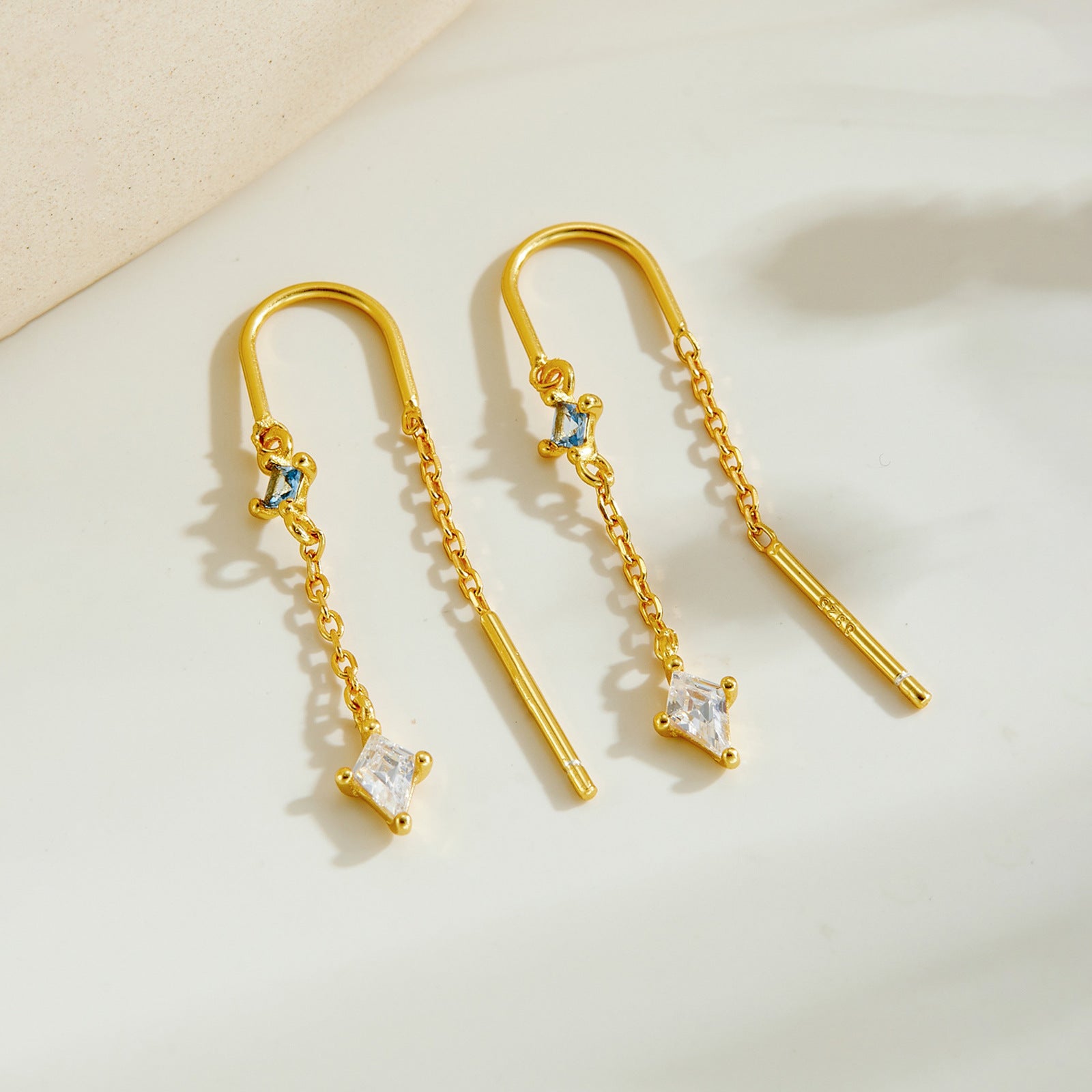 925 Sterling Silver Geometric Kite CZ Tassel Threader Earrings 50500010
