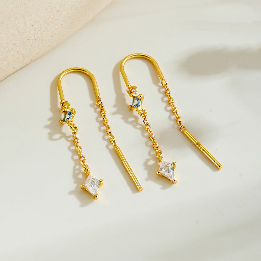 925 Sterling Silver Geometric Kite CZ Tassel Threader Earrings 50500010