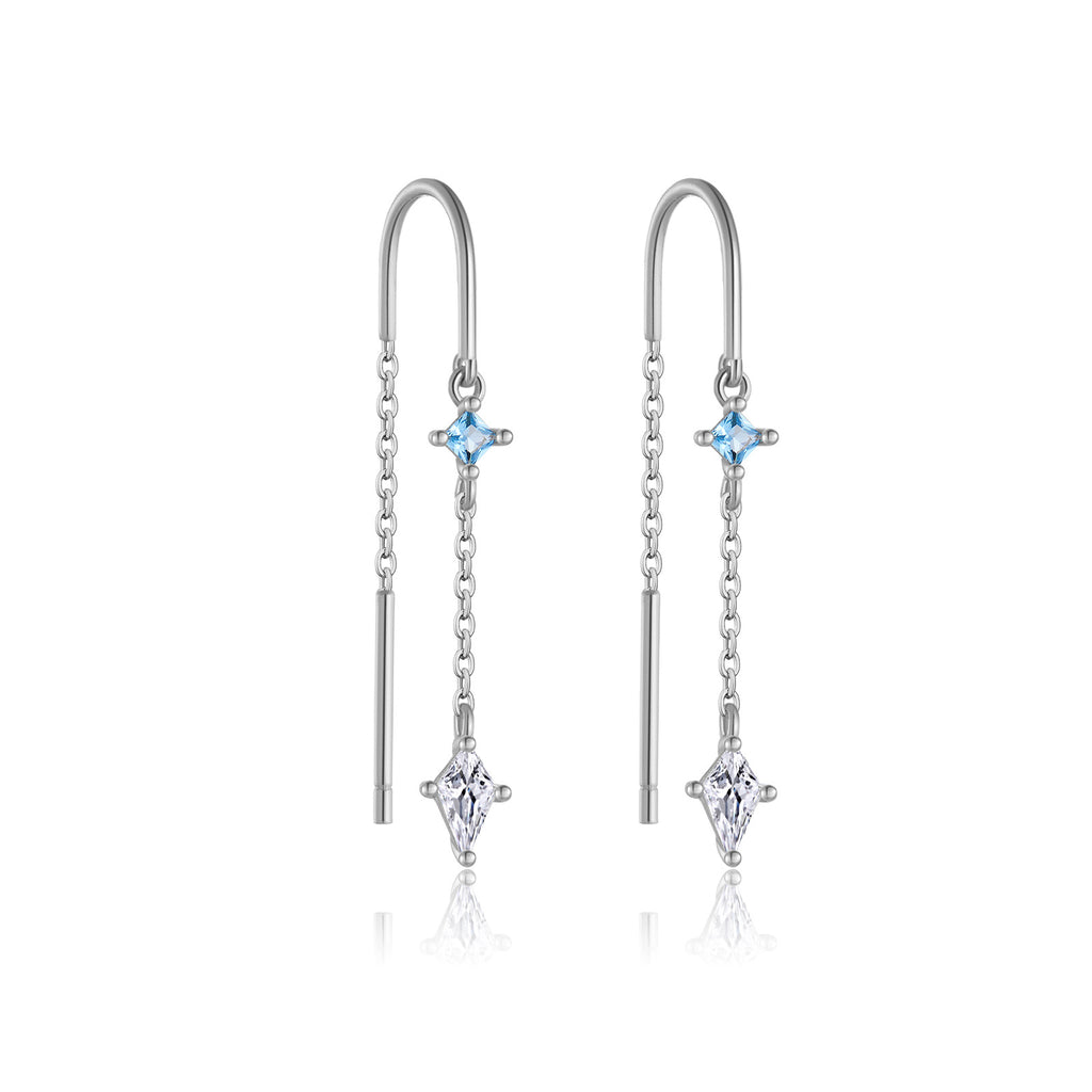 925 Sterling Silver Geometric Kite CZ Tassel Threader Earrings 50500010