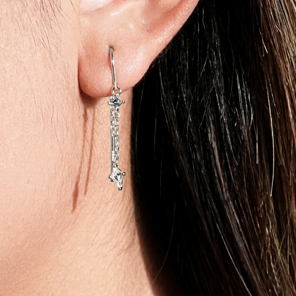 925 Sterling Silver Geometric Kite CZ Tassel Threader Earrings 50500010