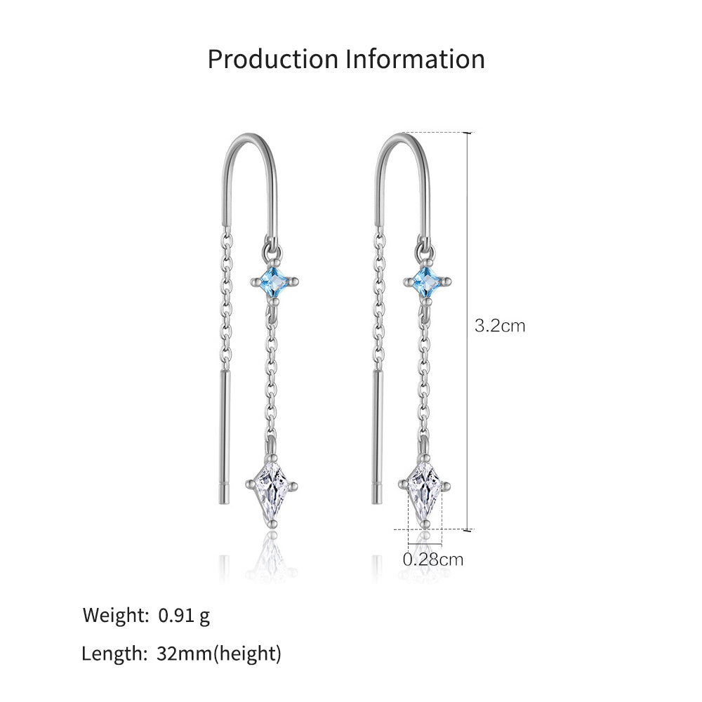 925 Sterling Silver Geometric Kite CZ Tassel Threader Earrings 50500010