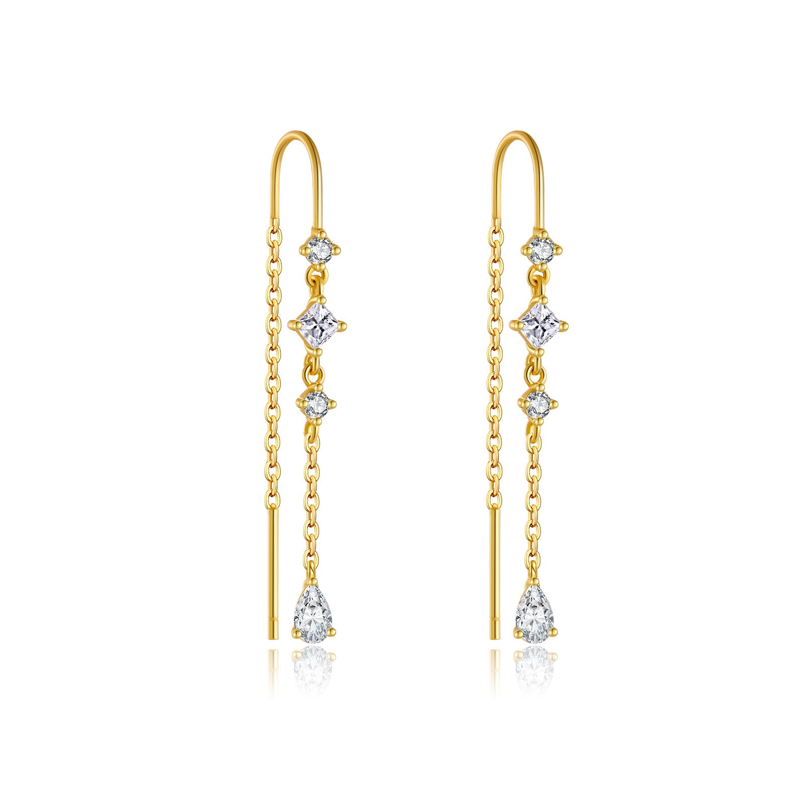 925 Sterling Silver Geometric CZ Tassel Threader Earrings 50500011