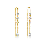 925 Sterling Silver Geometric CZ Tassel Threader Earrings 50500011