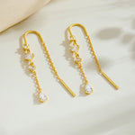 925 Sterling Silver Geometric CZ Tassel Threader Earrings 50500011