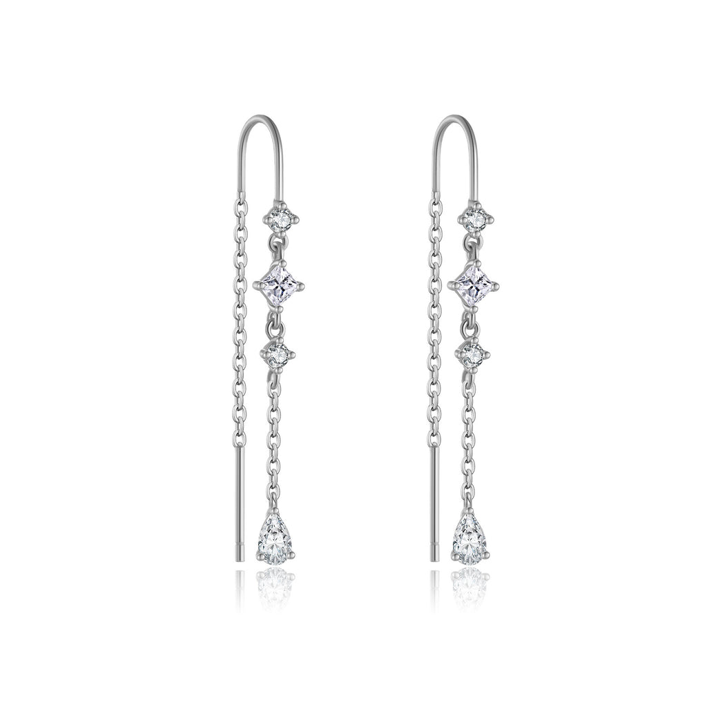 925 Sterling Silver Geometric CZ Tassel Threader Earrings 50500011