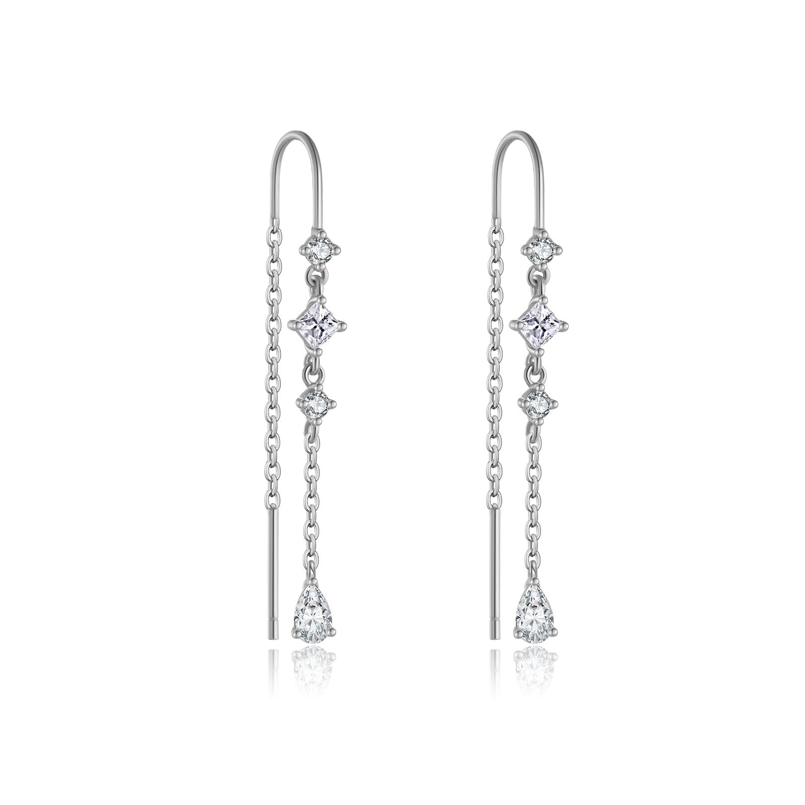 925 Sterling Silver Geometric CZ Tassel Threader Earrings 50500011