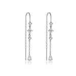 925 Sterling Silver Geometric CZ Tassel Threader Earrings 50500011