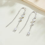 925 Sterling Silver Geometric CZ Tassel Threader Earrings 50500011