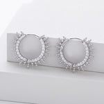 925 Sterling Silver Sunburst Spiked Zircon Huggie Hoop Earrings 60200311
