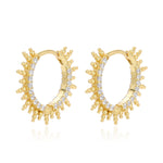 925 Sterling Silver Sunburst Spiked Zircon Huggie Hoop Earrings 60200311