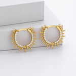 925 Sterling Silver Sunburst Spiked Zircon Huggie Hoop Earrings 60200311