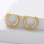 925 Sterling Silver Sunburst Spiked Zircon Huggie Hoop Earrings 60200311