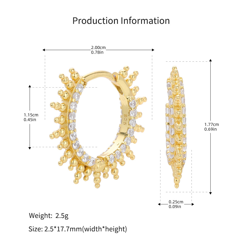 925 Sterling Silver Sunburst Spiked Zircon Huggie Hoop Earrings 60200311