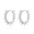 925 Sterling Silver Sunburst Spiked Zircon Huggie Hoop Earrings 60200311