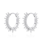 925 Sterling Silver Sunburst Spiked Zircon Huggie Hoop Earrings 60200311