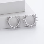 925 Sterling Silver Sunburst Spiked Zircon Huggie Hoop Earrings 60200311