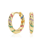 925 Sterling Silver Twisted Rainbow Zircon Huggie Hoop Earrings 60200313