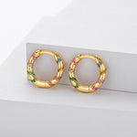 925 Sterling Silver Twisted Rainbow Zircon Huggie Hoop Earrings 60200313