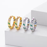 925 Sterling Silver Twisted Rainbow Zircon Huggie Hoop Earrings 60200313