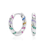 925 Sterling Silver Twisted Rainbow Zircon Huggie Hoop Earrings 60200313