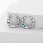925 Sterling Silver Twisted Rainbow Zircon Huggie Hoop Earrings 60200313