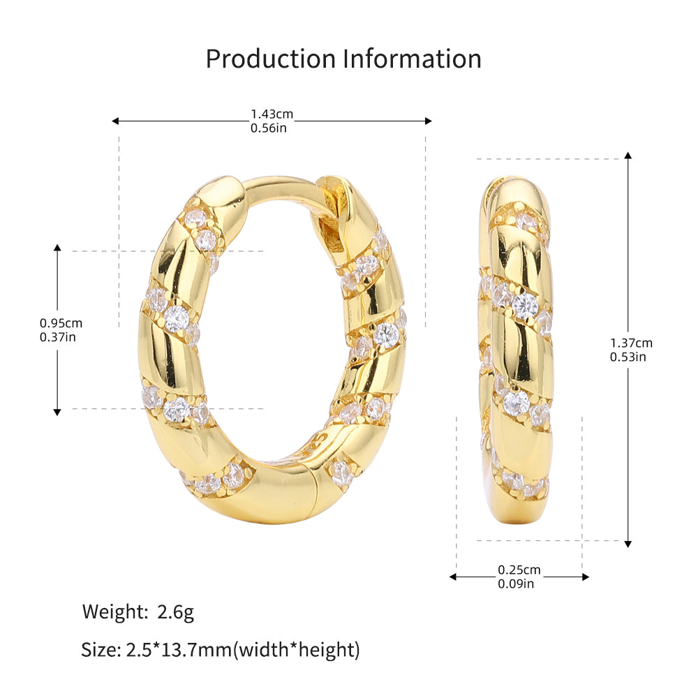 925 Sterling Silver Twisted Rainbow Zircon Huggie Hoop Earrings 60200313