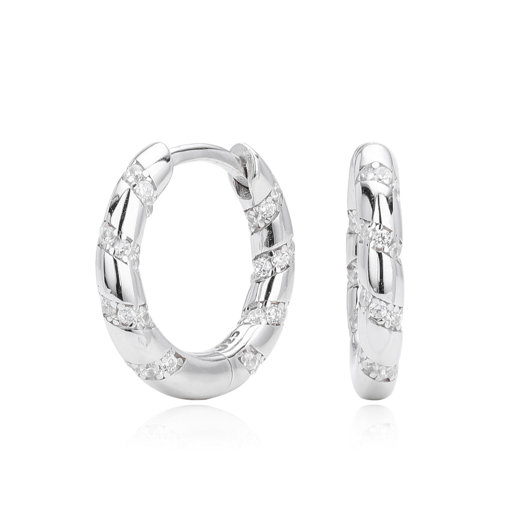 925 Sterling Silver Twisted Rainbow Zircon Huggie Hoop Earrings 60200313
