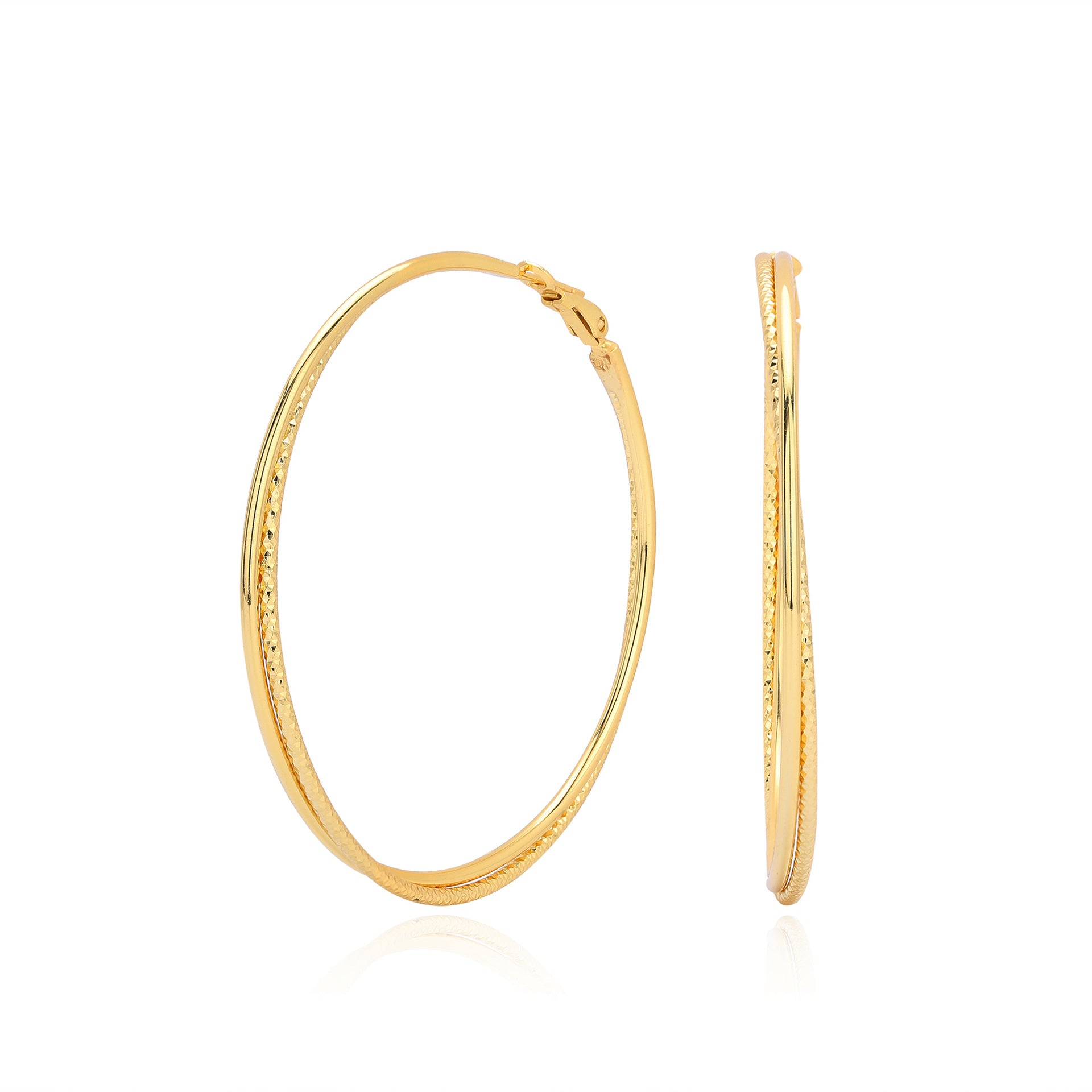 925 Sterling Silver Textured Statement Large Hoop Earrings 60200316