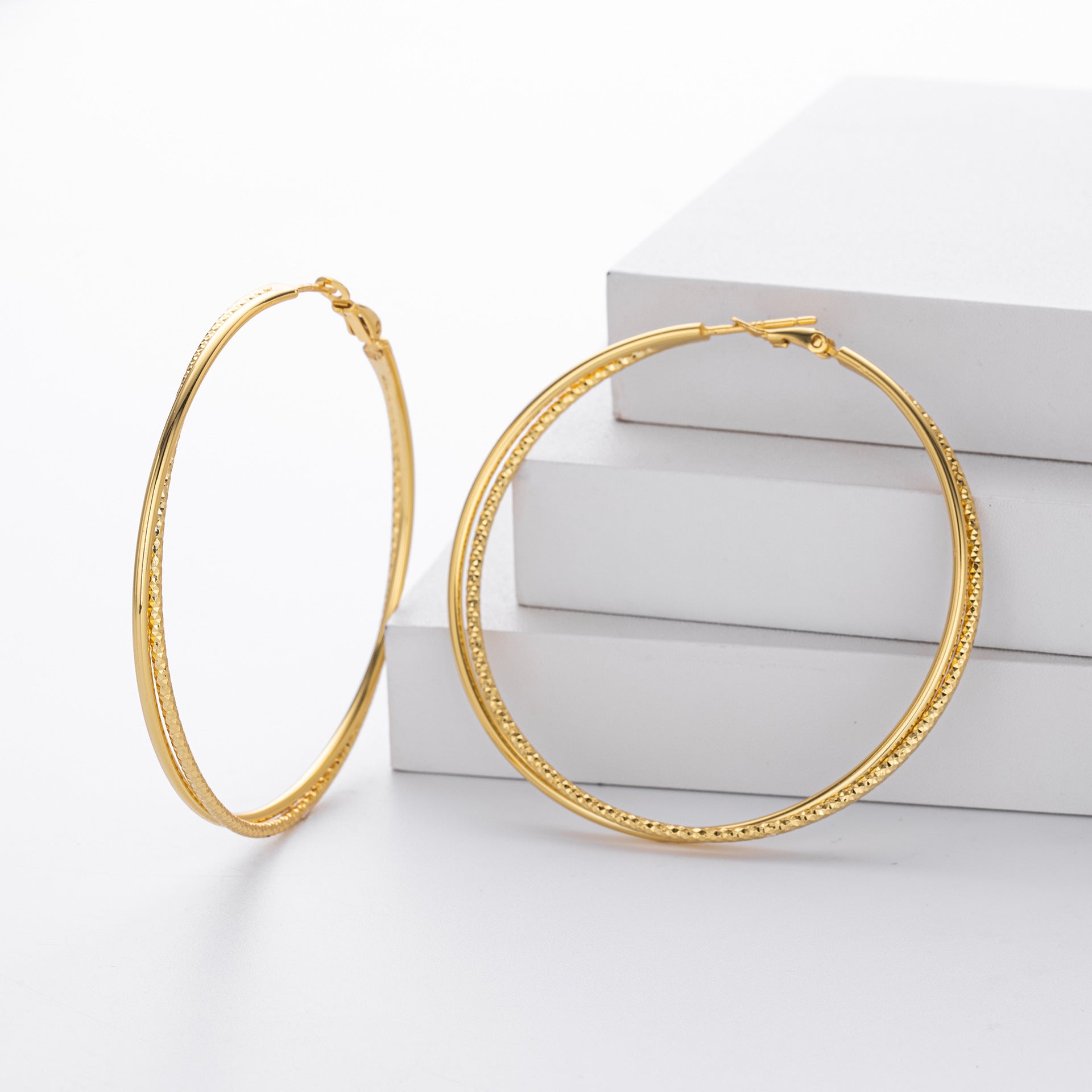 925 Sterling Silver Textured Statement Large Hoop Earrings 60200316