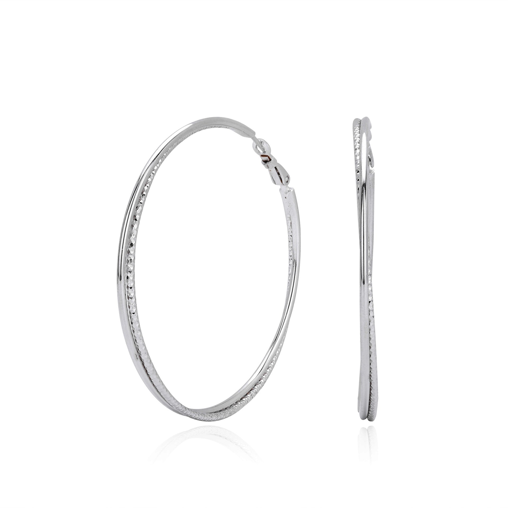 925 Sterling Silver Textured Statement Large Hoop Earrings 60200316