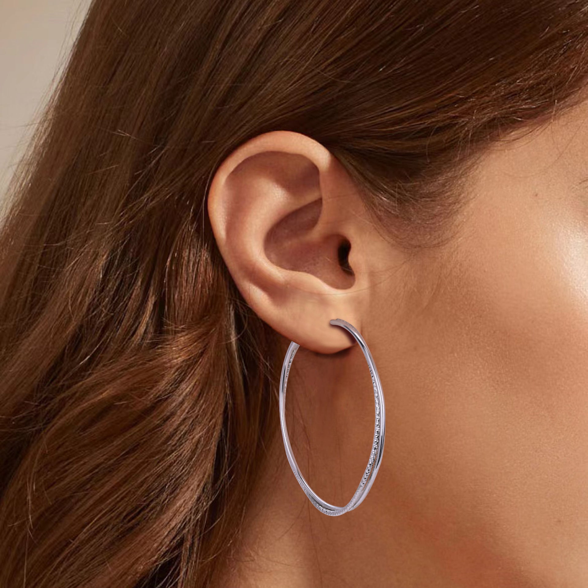 925 Sterling Silver Textured Statement Large Hoop Earrings 60200316