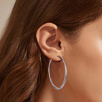 925 Sterling Silver Textured Statement Large Hoop Earrings 60200316