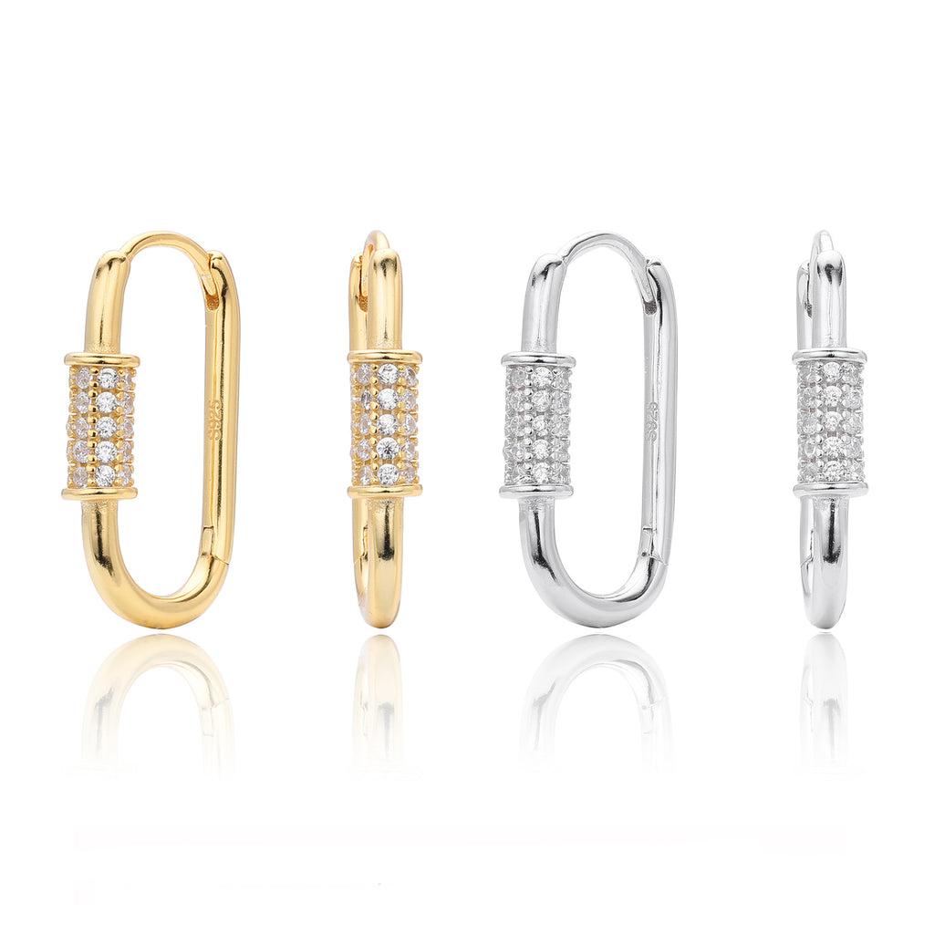 925 Sterling Silver Paperclip Pavé Zircon Huggie Earrings 60200321