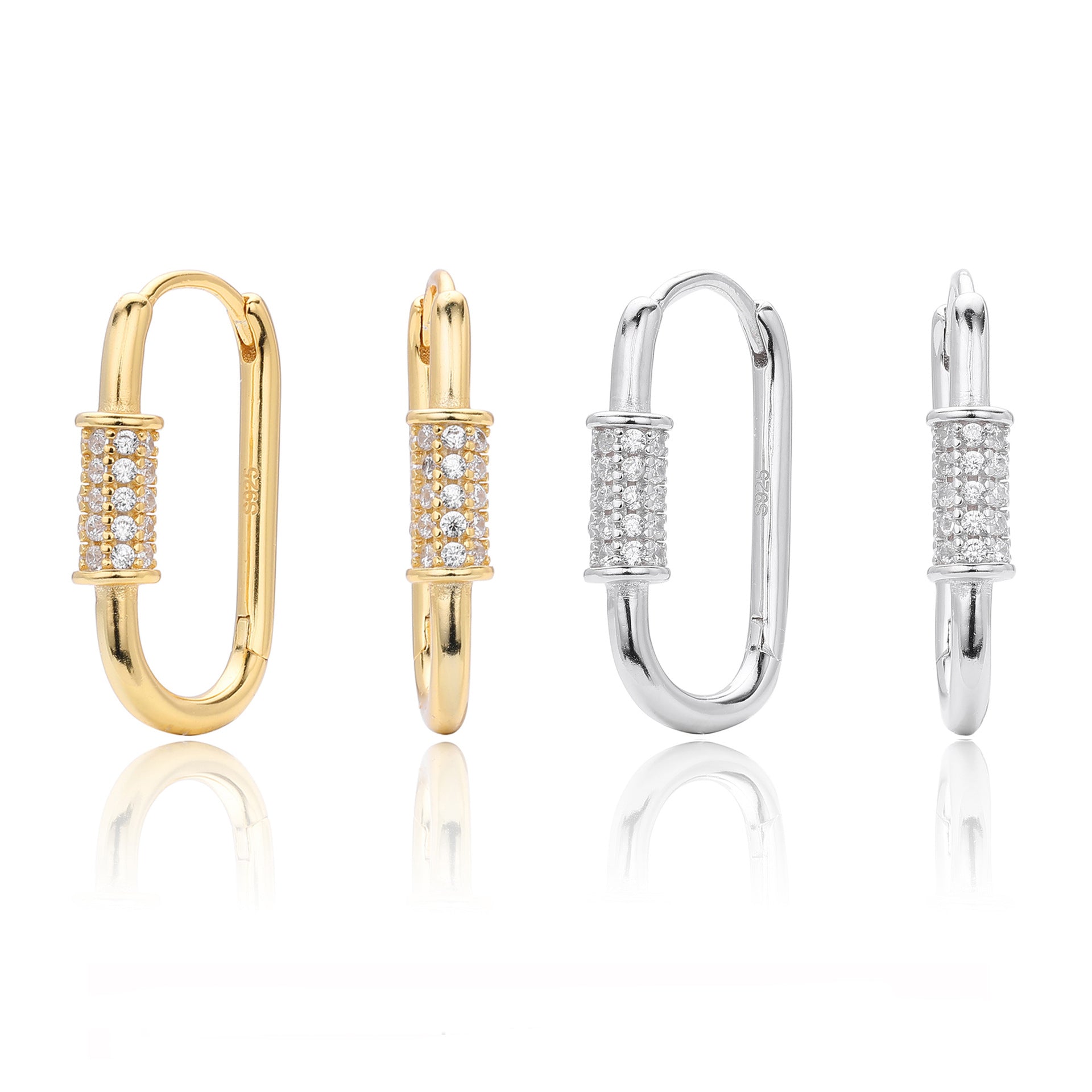 925 Sterling Silver Paperclip Pavé Zircon Huggie Earrings 60200321